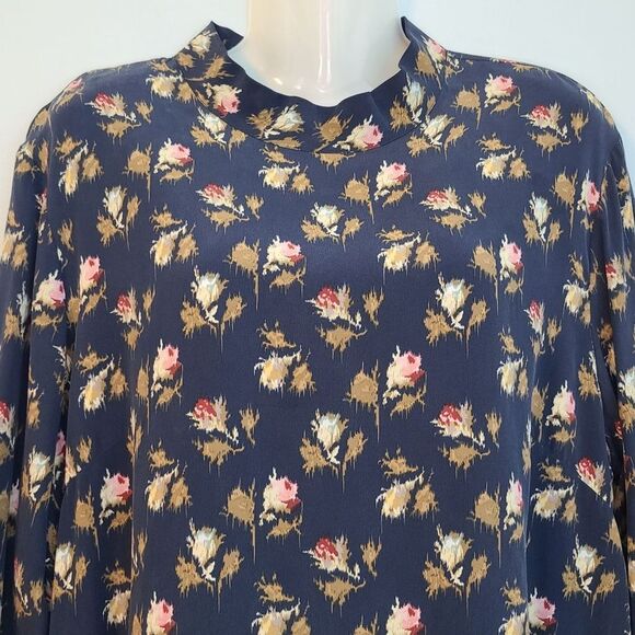 Pendleton Womens L Silk Blue Floral Roses Blouse Fairy Feminine Bloomcore Party - Picture 3 of 14